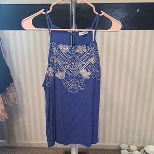 Eyeshadow Blue and White Embroidered Tank Top